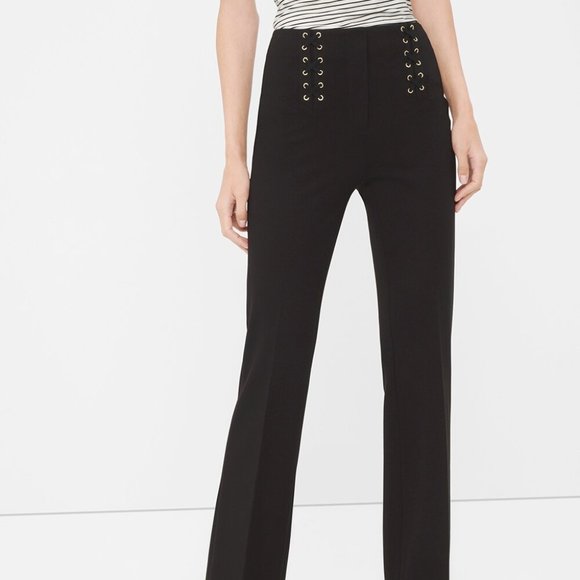 WHBM Black Slim Flare Pants Womens Size 2 High Waist Decorative Lace Up Front - Picture 1 of 10